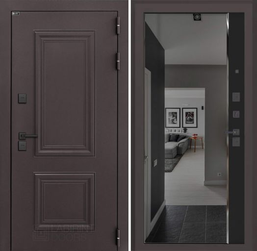 Входная дверь Лабиринт Полярис Лайт - Зеркало панорама с тонировкой Черный кварц с терморазрывом