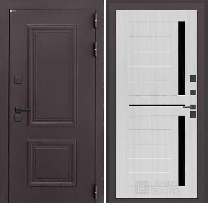 Входная дверь Лабиринт Полярис Лайт - 02 Сандал белый, стекло черное с терморазрывом