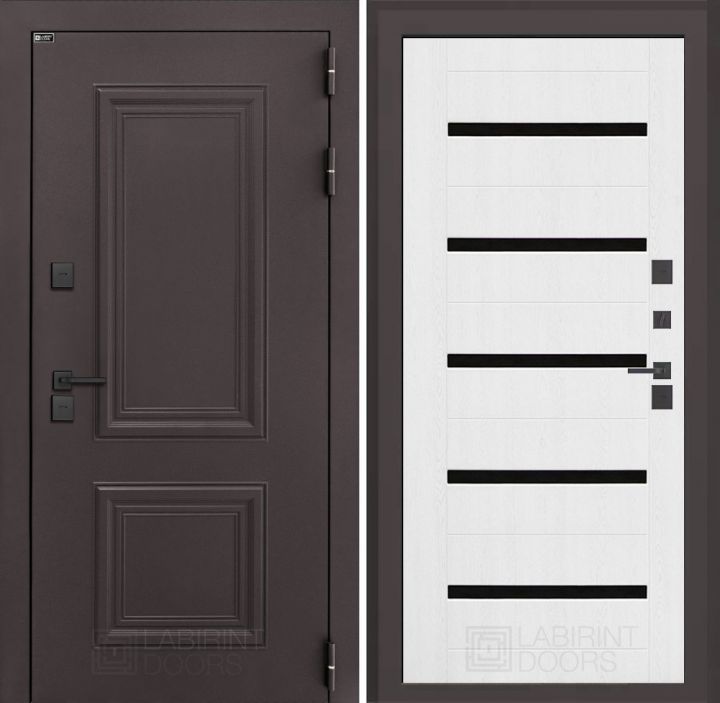 Входная дверь Лабиринт Полярис Лайт - 01 Белое дерево, стекло черное с терморазрывом