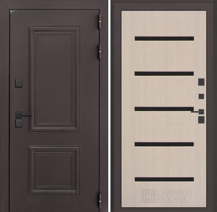 Входная дверь Лабиринт Полярис Лайт - 01 Беленый дуб, стекло черное с терморазрывом