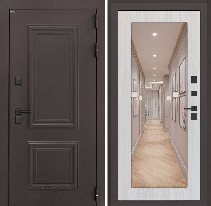 Входная дверь Лабиринт Полярис Лайт - 18 Зеркало Сандал белый с терморазрывом