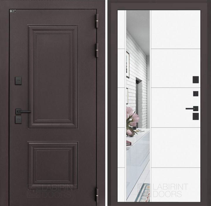 Входная дверь Лабиринт Полярис Лайт - 19 Зеркало Белый софт с терморазрывом