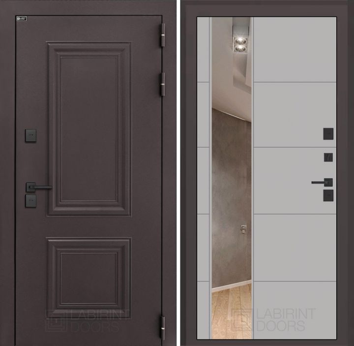 Входная дверь Лабиринт Полярис Лайт - 19 Зеркало Грей софт с терморазрывом