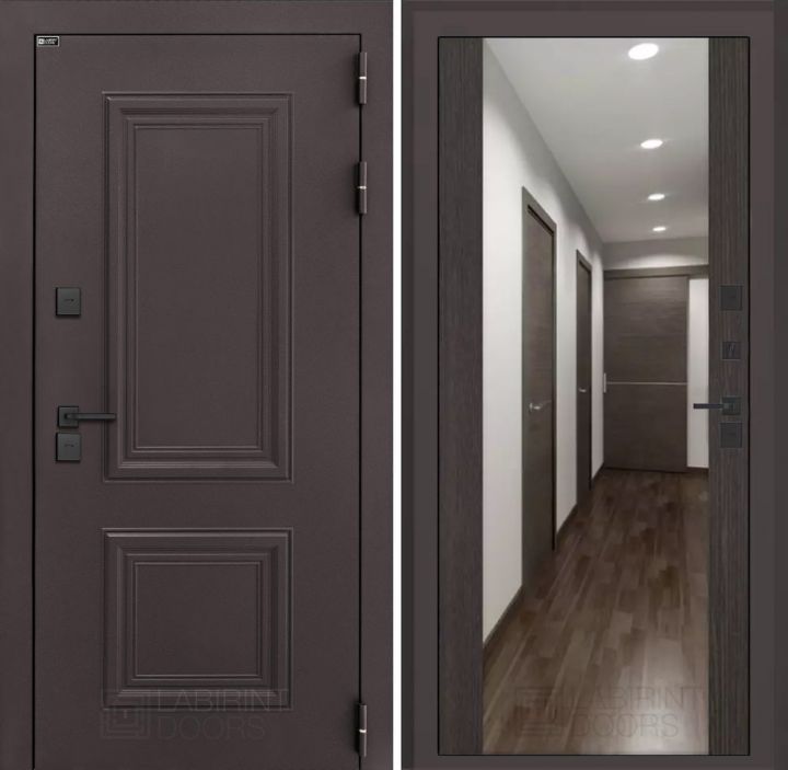 Входная дверь Лабиринт Полярис Лайт - Зеркало максимум Венге с терморазрывом