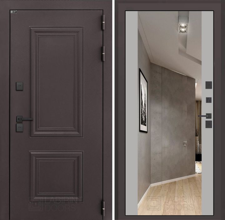 Входная дверь Лабиринт Полярис Лайт - Зеркало максимум Грей софт с терморазрывом