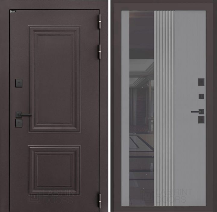 Входная дверь Лабиринт Полярис Лайт - 32 Зеркало серый софт рельеф с терморазрывом