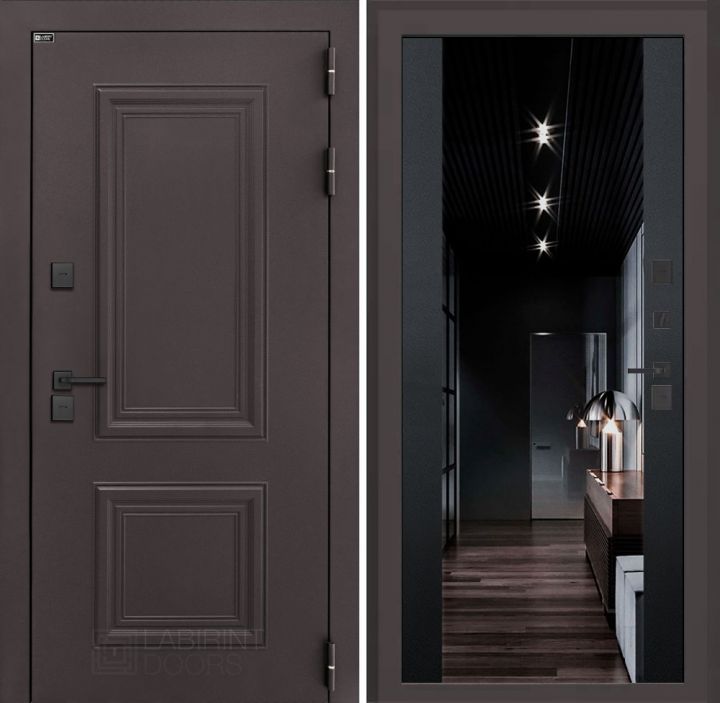 Входная дверь Лабиринт Полярис Лайт - Зеркало максимум с тонировкой Черный кварц с терморазрывом