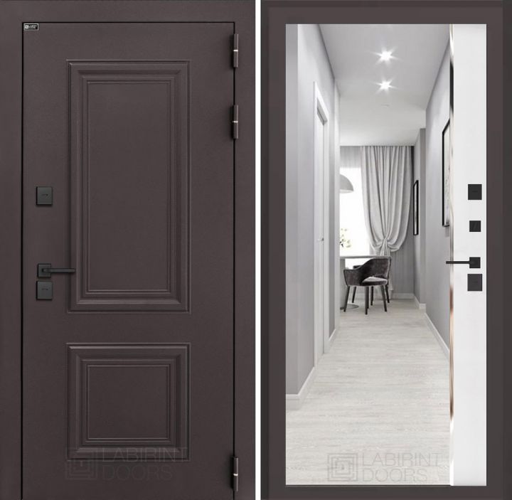 Входная дверь Лабиринт Полярис Лайт - Зеркало панорама Белый софт с терморазрывом