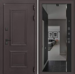 Входная дверь Лабиринт Полярис Лайт - Зеркало панорама с тонировкой Черный кварц с терморазрывом