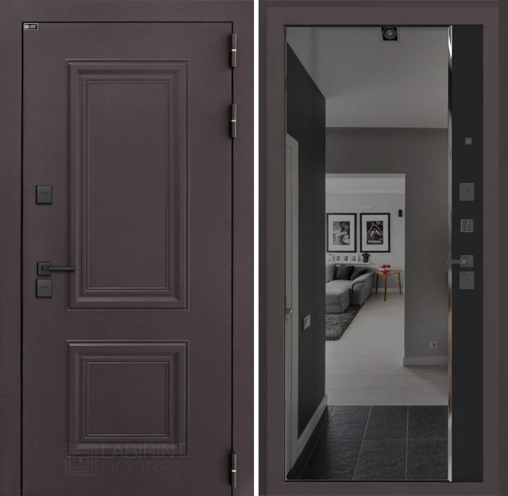 Входная дверь Лабиринт Полярис Лайт - Зеркало панорама с тонировкой Черный кварц с терморазрывом