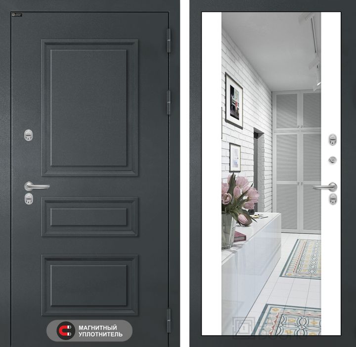 Входная дверь Лабиринт ATLANTIC - Зеркало максимум Белый софт с терморазрывом