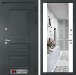 Входная дверь Лабиринт ATLANTIC - Зеркало максимум Белый софт с терморазрывом