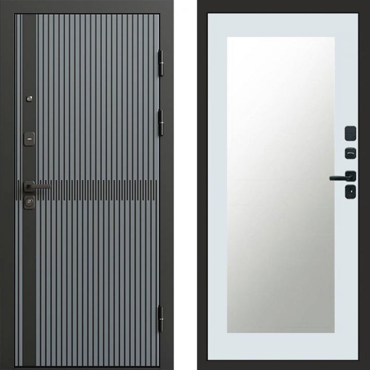 Входная дверь Termo-door Граунд Грей - Зеркало триумф Белый софт