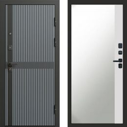 Входная дверь Termo-door Граунд Грей - Широкое Зеркало Фацет Белый софт