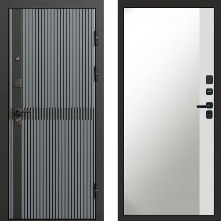 Входная дверь Termo-door Граунд Грей - Широкое Зеркало Фацет Белый софт