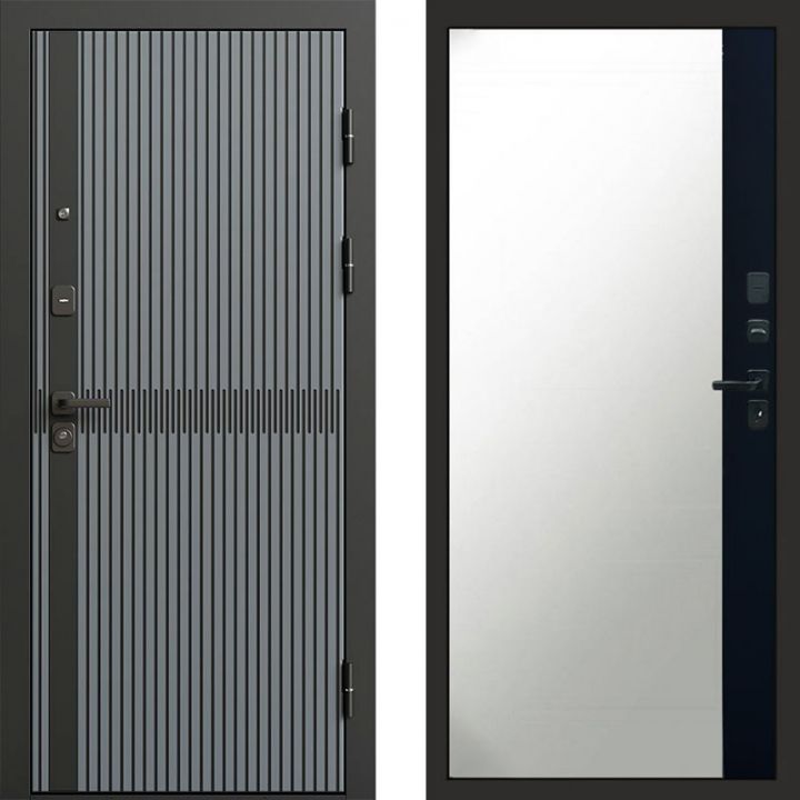 Входная дверь Termo-door Граунд Грей - Широкое Зеркало Фацет Черный кварц