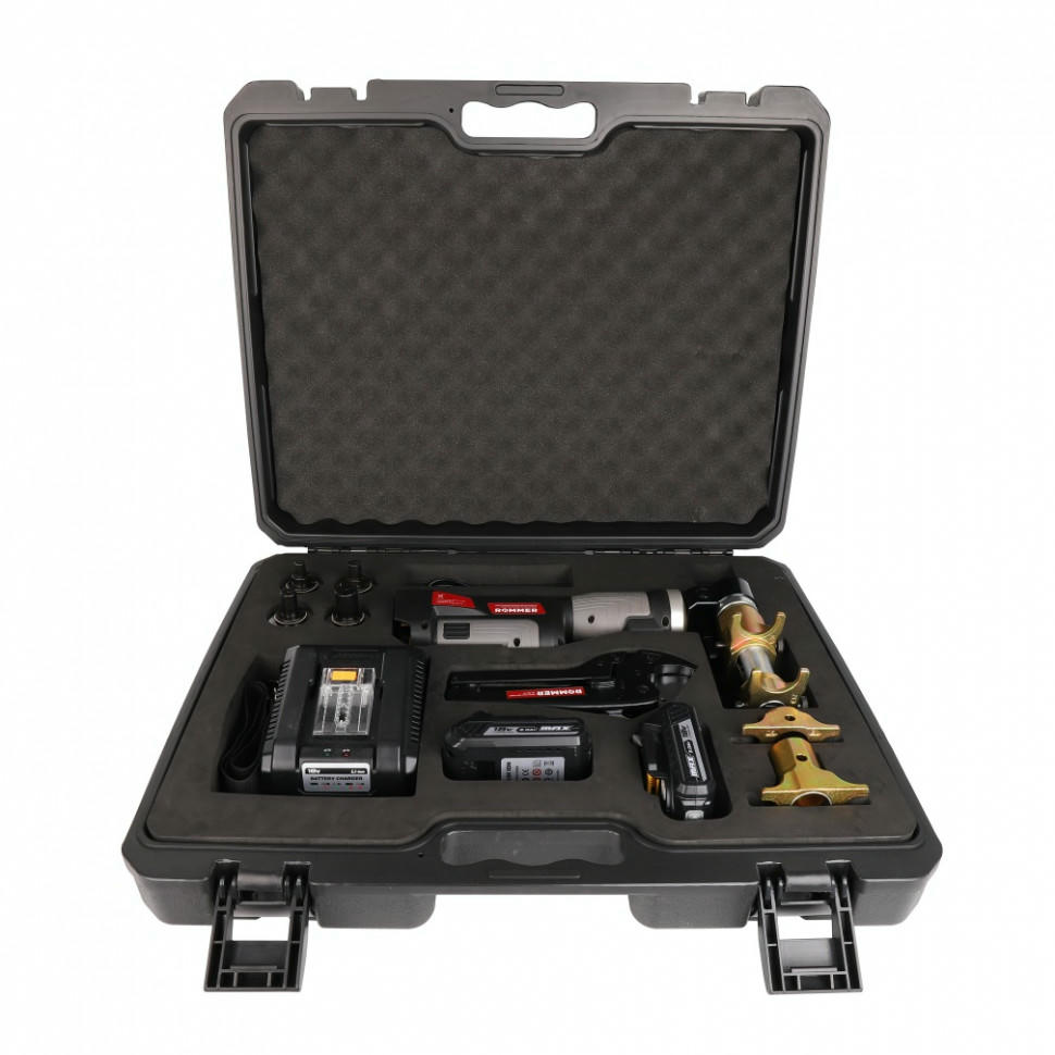 Комплект аккумуляторного инструмента для аксиальных фитингов, 4 насадки ROMMER