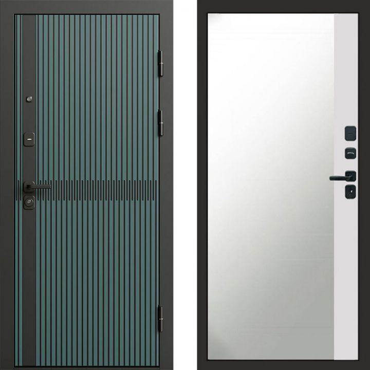Входная дверь Termo-door Граунд velutto verde - Широкое Зеркало Фацет Белый софт