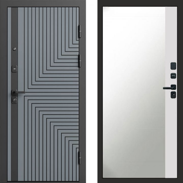 Входная дверь Termo-door Квантум Грей - Широкое Зеркало Фацет Белый софт