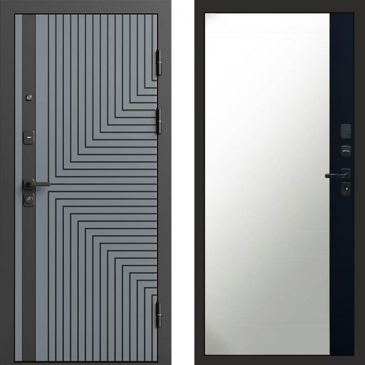 Входная дверь Termo-door Квантум Грей - Широкое Зеркало Фацет Черный кварц