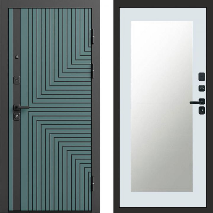 Входная дверь Termo-door Квантум velutto verde - Зеркало триумф Белый софт