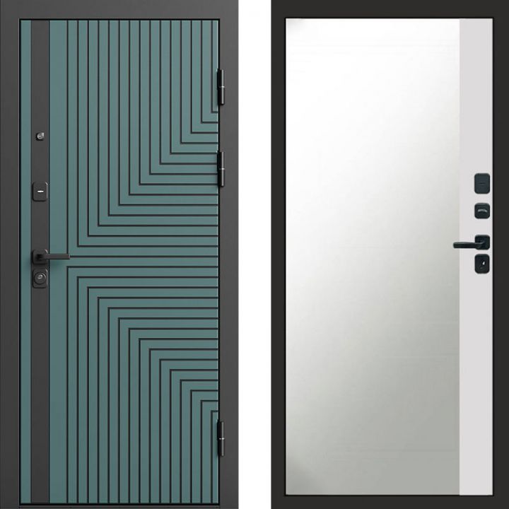Входная дверь Termo-door Квантум velutto verde - Широкое Зеркало Фацет Белый софт