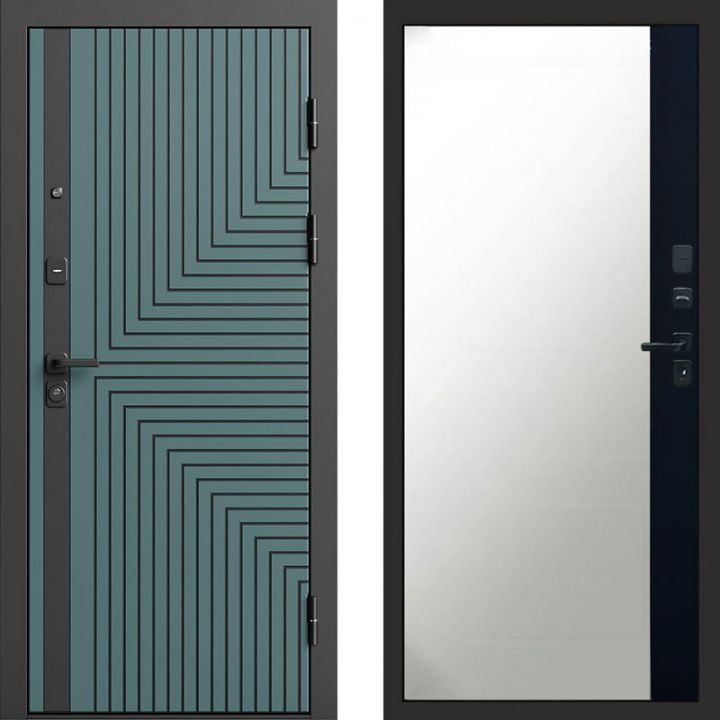 Входная дверь Termo-door Квантум velutto verde - Широкое Зеркало Фацет Черный кварц