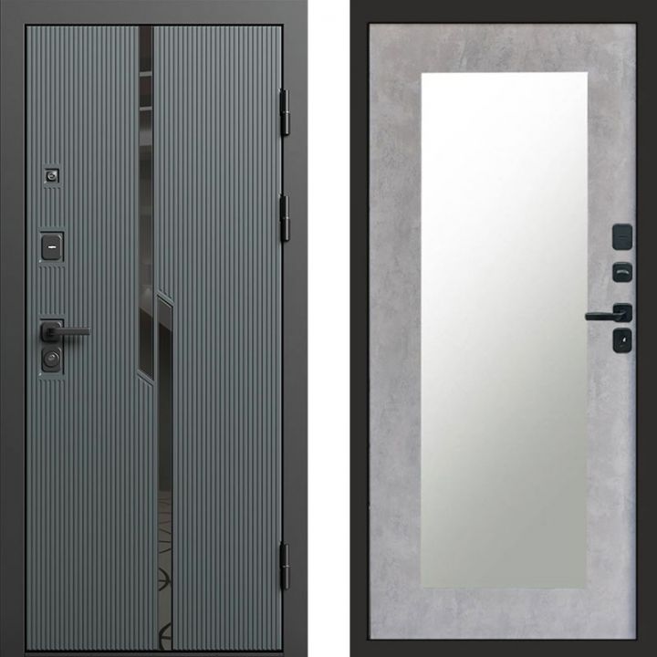 Входная дверь Termo-door Прайм Графит - Зеркало триумф Бетон светлый