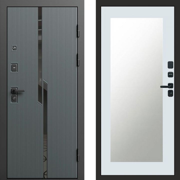 Входная дверь Termo-door Прайм Графит - Зеркало триумф Белый софт