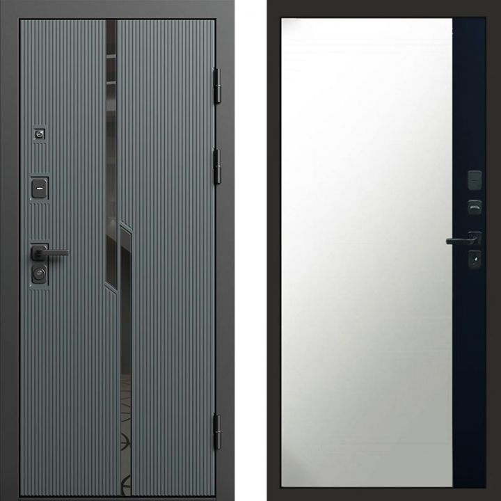 Входная дверь Termo-door Прайм Графит - Широкое Зеркало Фацет Черный кварц