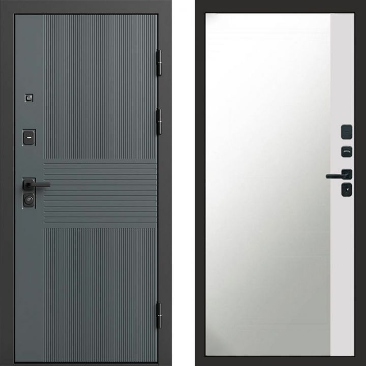 Входная дверь Termo-door Селект Графит - Широкое Зеркало Фацет Белый софт