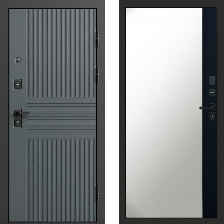 Входная дверь Termo-door Селект Графит - Широкое Зеркало Фацет Черный кварц