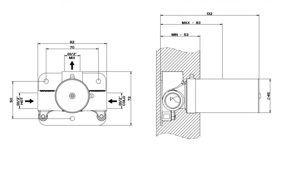 Gessi 316 встраиваемая часть для смесителя однорычажного 53112