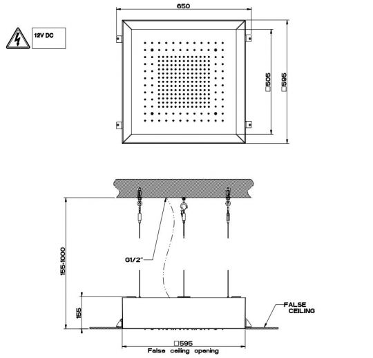 Верхняя лейка тропический душ Gessi Afilo 59,2 см 57501+57012 схема 2