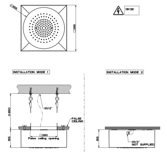 Тропический душ Gessi Inciso Wellnes 39,2 см 57603+57018 схема 2