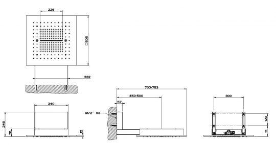 Тропический душ Gessi Minimali 75х50 см 57917 схема 2