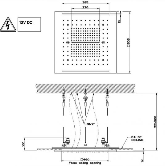 Тропический душ Gessi Colour 50 см 57927+57977 схема 2 Тропический душ Gessi Colour 50 см 57927+57977 схема 2