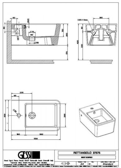 Gessi биде подвесное 37575518 Rettangolo 55,8х35,9 схема 2 Gessi биде подвесное 37575518 Rettangolo 55,8х35,9 схема 2