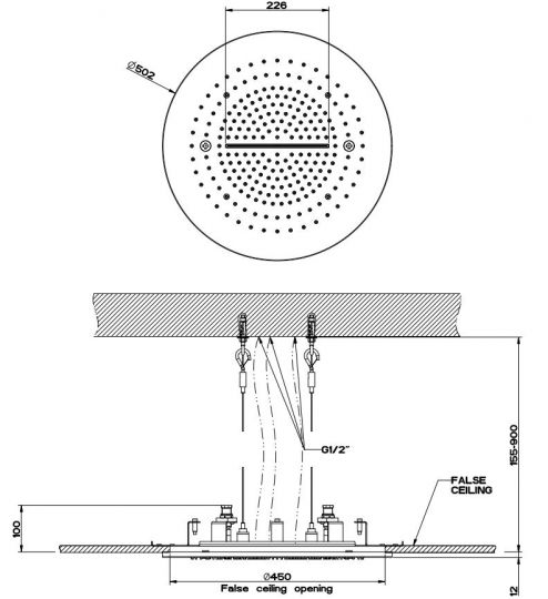 Тропический душ Gessi Minimali 50 см 57909+57975 схема 2 Тропический душ Gessi Minimali 50 см 57909+57975 схема 2