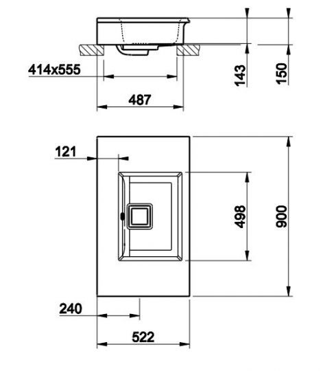 Раковина подвесная/накладная прямоугольная Gessi Eleganza 46813521 90х52,2 схема 3