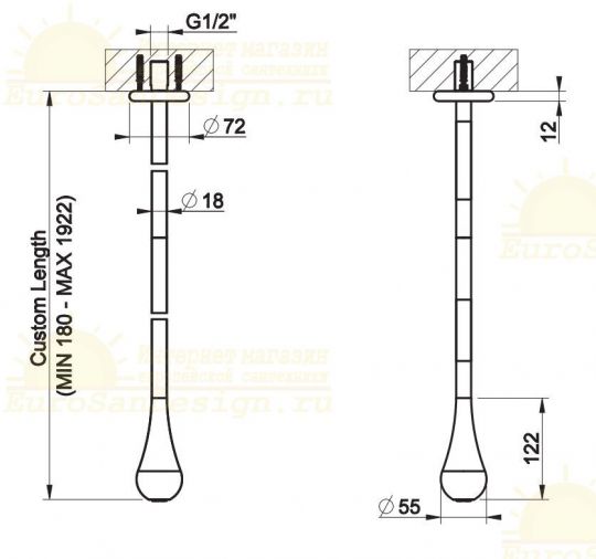Излив для раковины потолочный Gessi Goccia 33799 длина под заказ схема 2 Излив для раковины потолочный Gessi Goccia 33799 длина под заказ схема 2