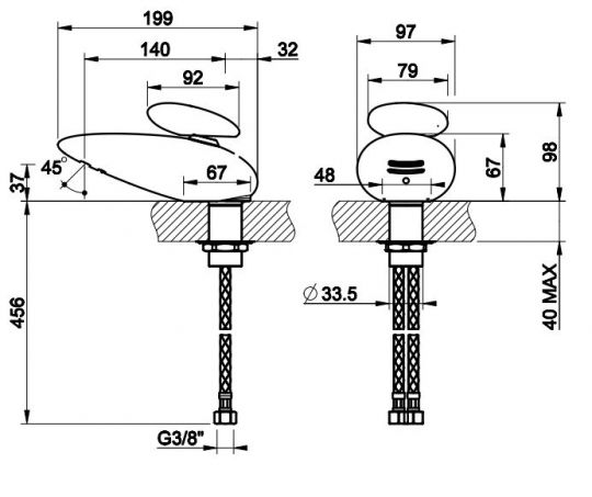 Смеситель для раковины Gessi Equilibrio 52001 схема 2 Смеситель для раковины Gessi Equilibrio 52001 схема 2