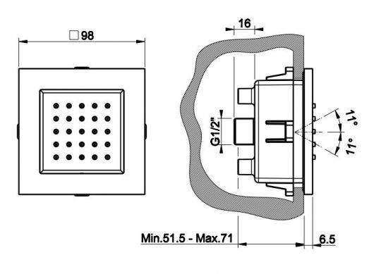 Встраиваемая поворотная боковая форсунка Gessi 32984 9,8х9,8 схема 2 Встраиваемая поворотная боковая форсунка Gessi 32984 9,8х9,8 схема 2