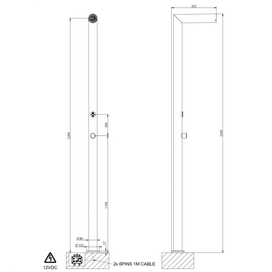 Уличная душевая стойка с хромотерапией Gessi Outdoor L 63225 схема 2