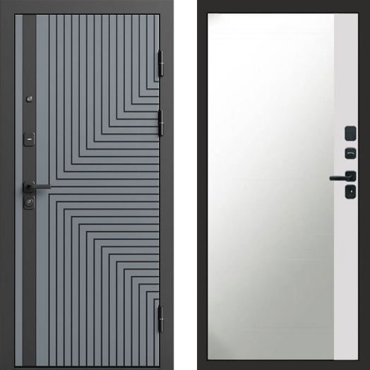 Входная дверь Termo-door Квантум Грей - Широкое Зеркало Фацет Белый софт
