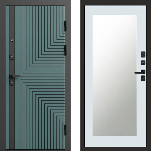 Входная дверь Termo-door Квантум velutto verde - Зеркало триумф Белый софт