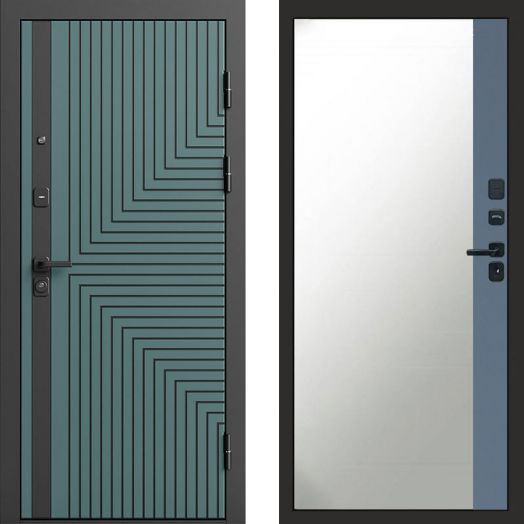 Входная дверь Termo-door Квантум velutto verde - Широкое Зеркало Фацет Грей софт