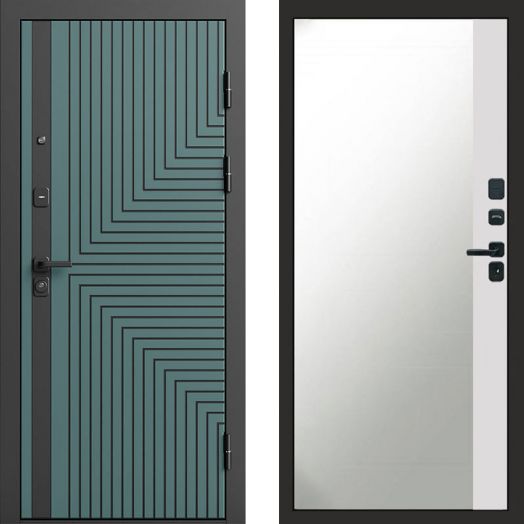Входная дверь Termo-door Квантум velutto verde - Широкое Зеркало Фацет Белый софт