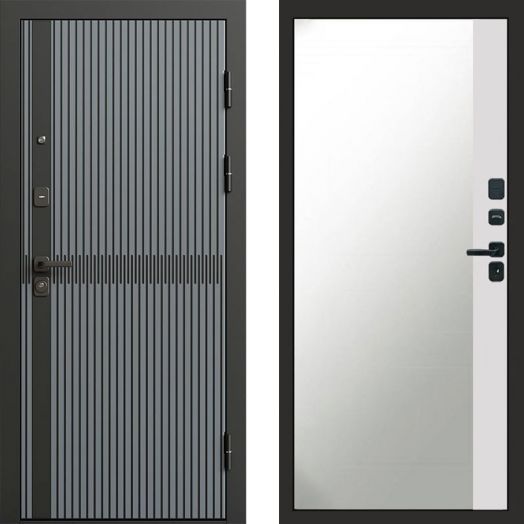Входная дверь Termo-door Граунд Грей - Широкое Зеркало Фацет Белый софт