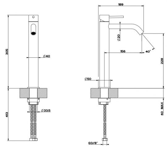 Gessi Flessa смеситель для раковины 54006239 сталь браш схема 2